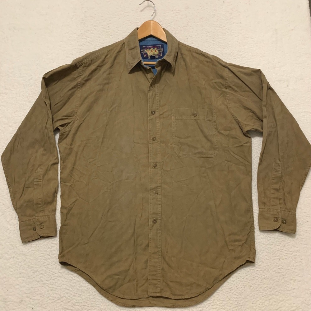VTG Ralph Lauren Chaps Paisley Cotton Button Down Shirt Mens 16 34-35 Tan